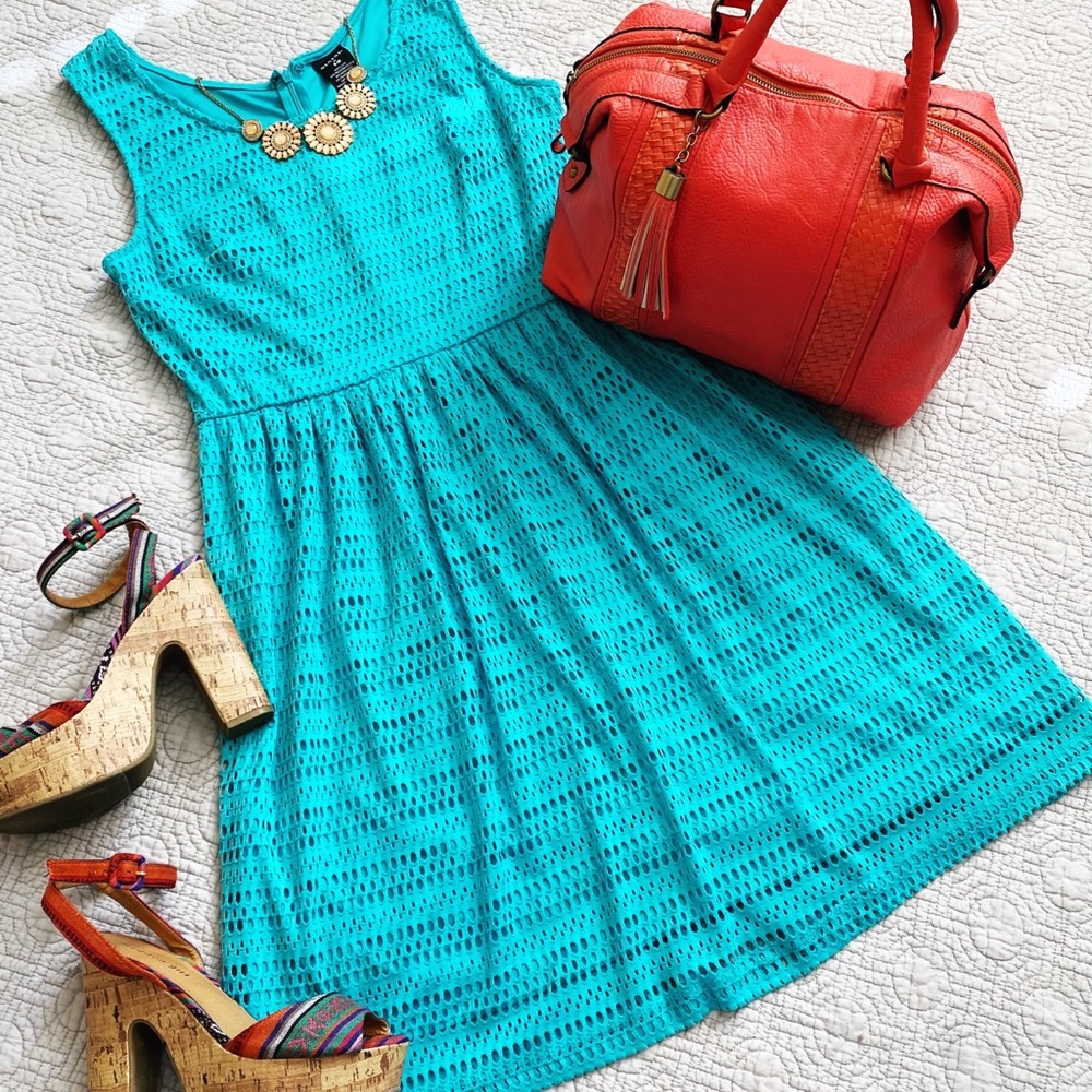 Teal Turquoise Eyelet Sundress